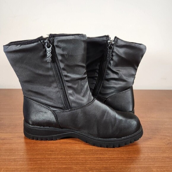 Totes Womens Gina Boots Black Size 6 Double Zippers - Picture 7 of 11